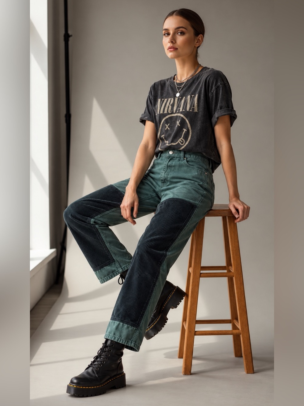 PacSun Olive Green Carpenter Pants Corduroy Patch High Rise 100% Cotton Size 25